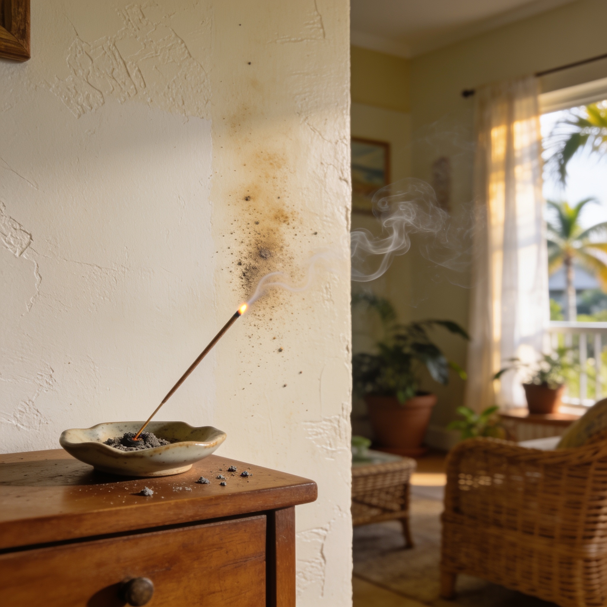 Does incense burning stain walls, and what causes the buildup?