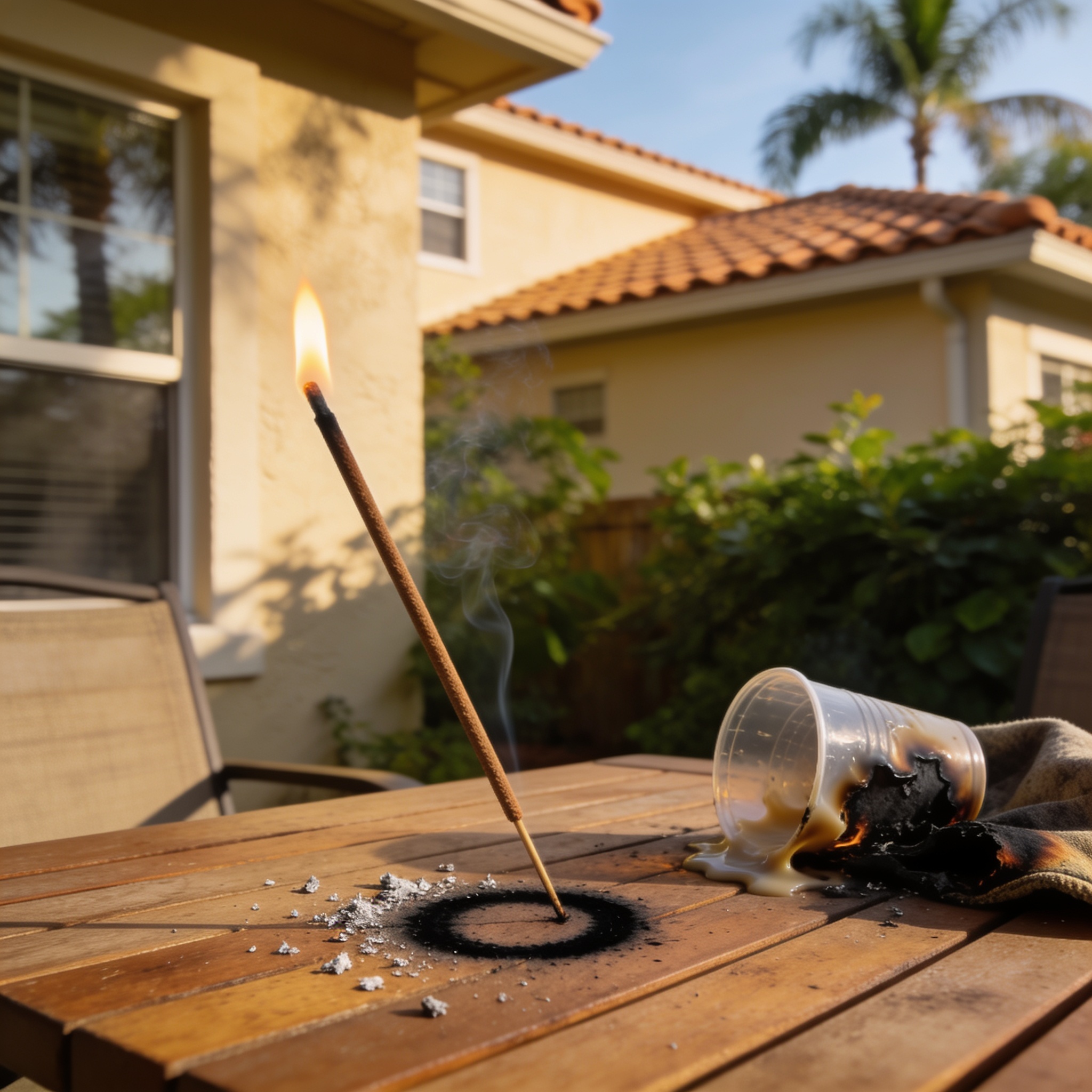 What does an incense stick look like when it causes damage?