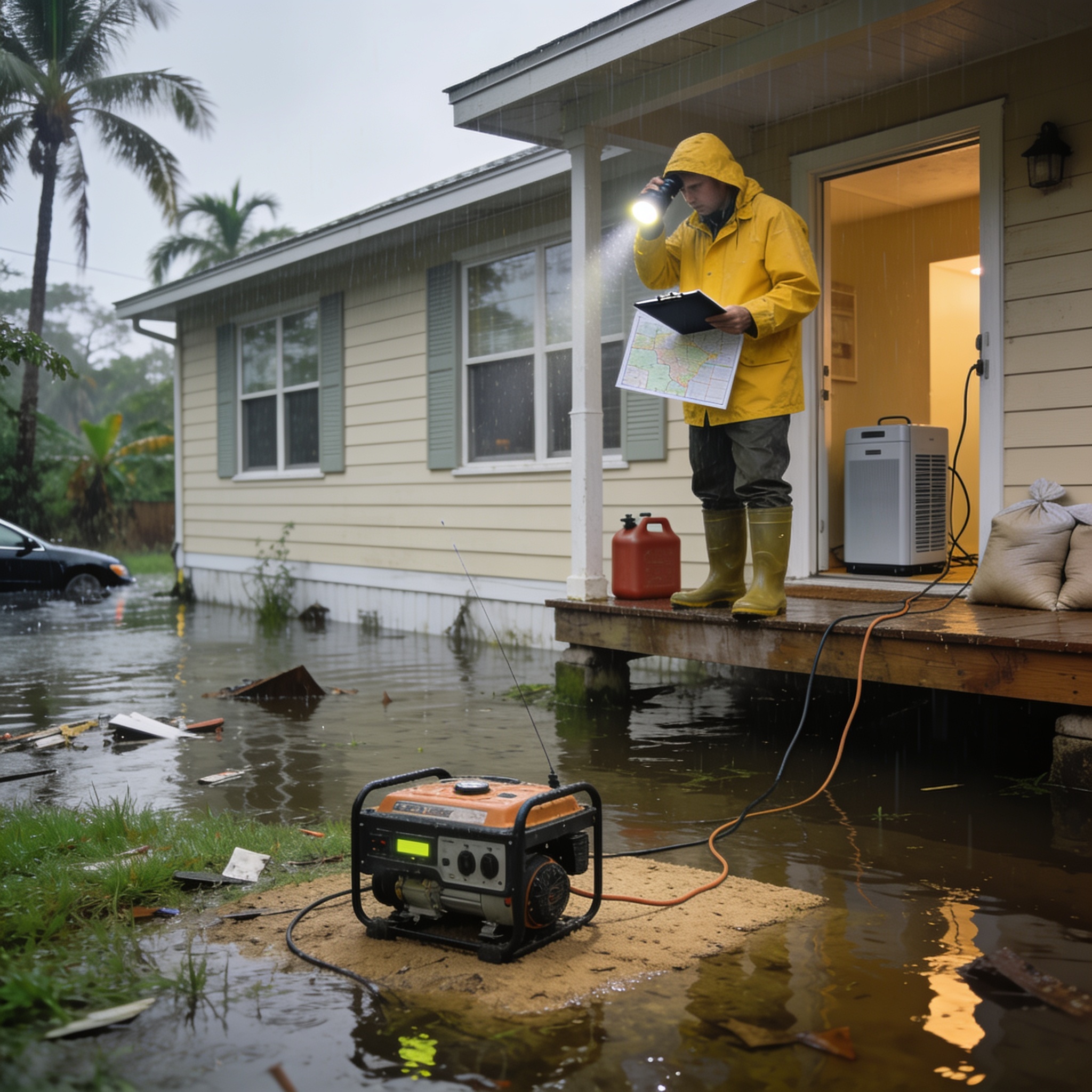 What safety precautions should you take when dealing with a flooded house?