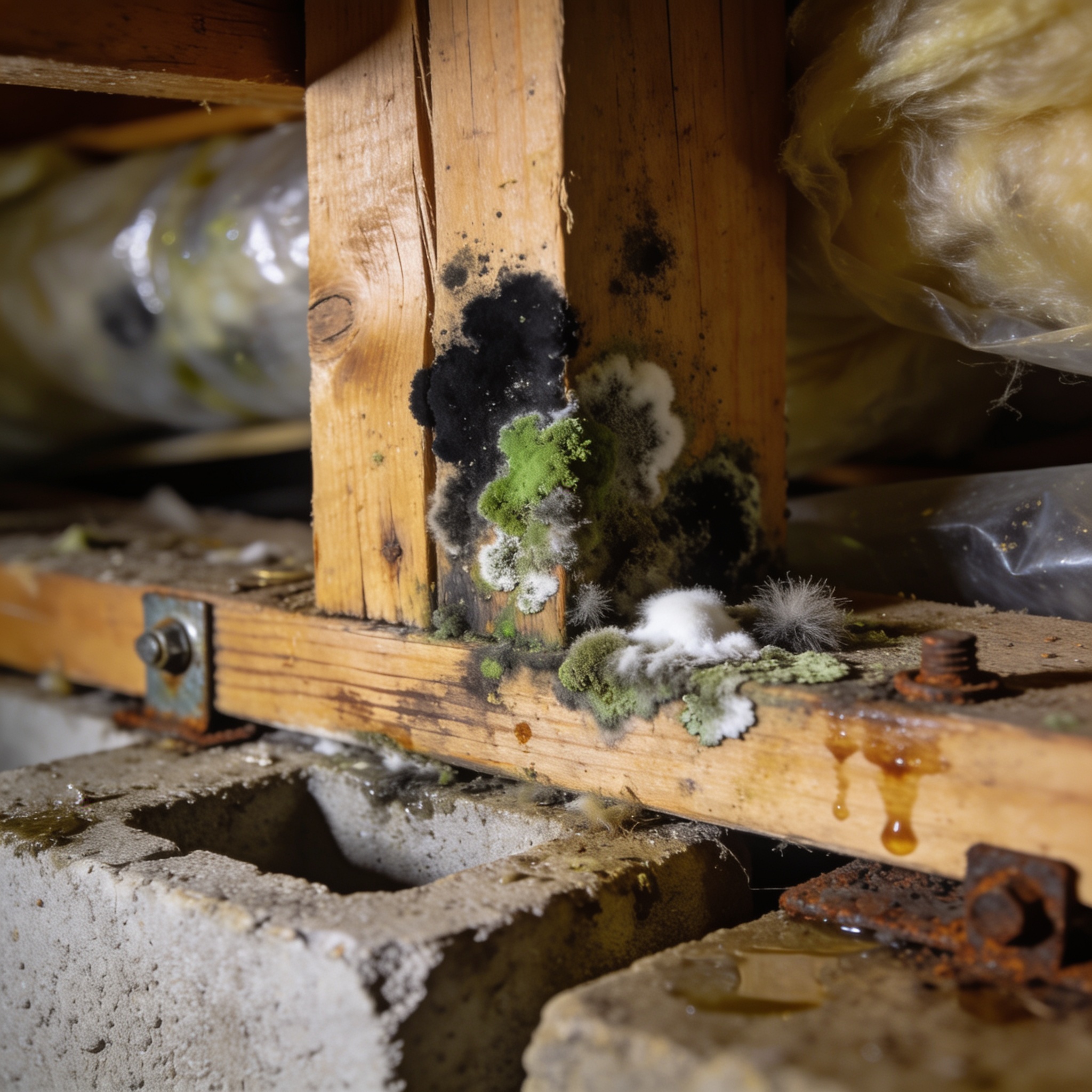 What are the signs of mold on wood studs?
